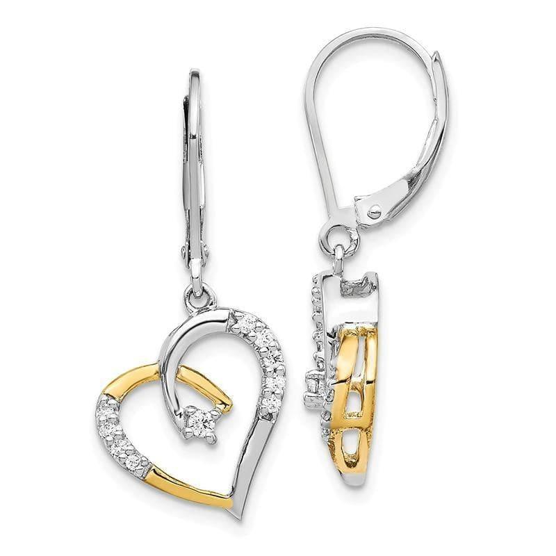 14k Yellow & White Gold Diamond Heart Leverback Earrings - Seattle Gold Grillz