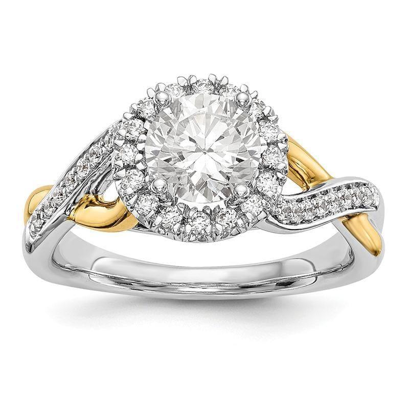 14K Yellow and White Gold Round Halo Engagement Ring Mounting - Seattle Gold Grillz