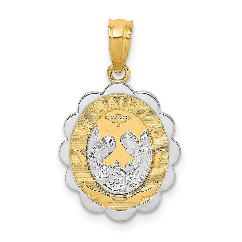 14k Yellow & White Gold w-Rhodium Baptism Pendant - Seattle Gold Grillz