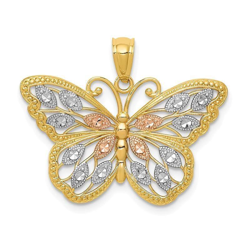 14k Yellow Gold & Rhodium Plated Diamond Cut Butterfly Pendant - Seattle Gold Grillz