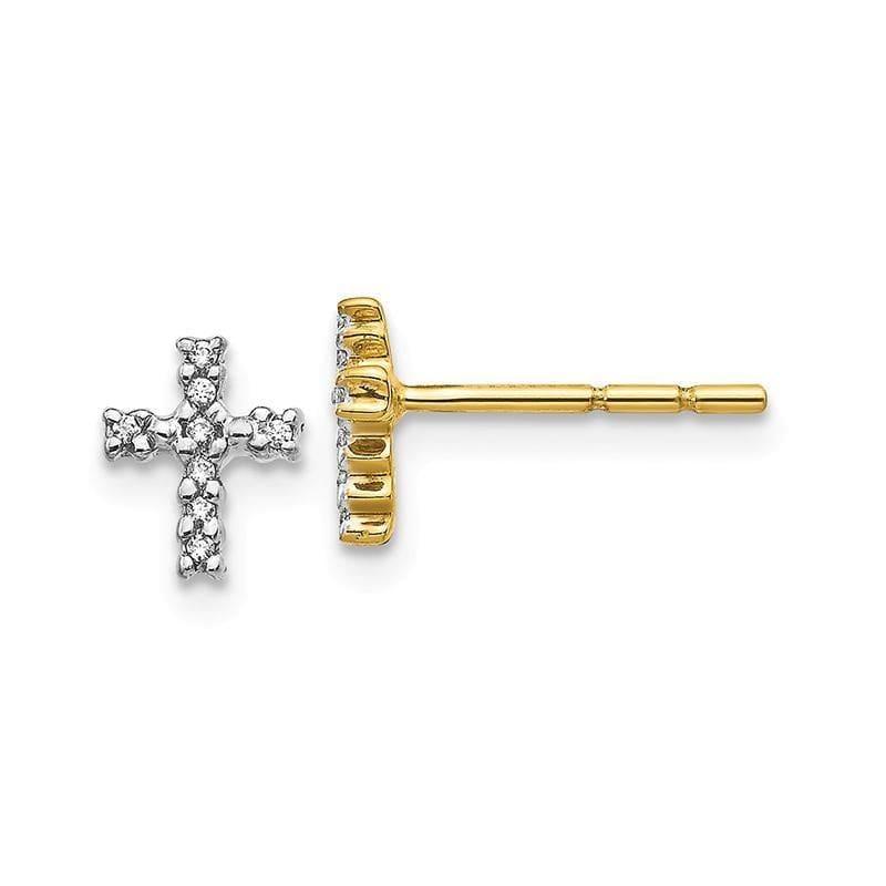 14k Yellow Gold & Top Surface Rhodium-plated Diamond Cross Post Earrings - Seattle Gold Grillz