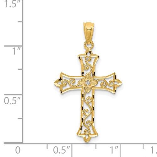 14k Yellow Gold Diamond Cross Pendant - Seattle Gold Grillz