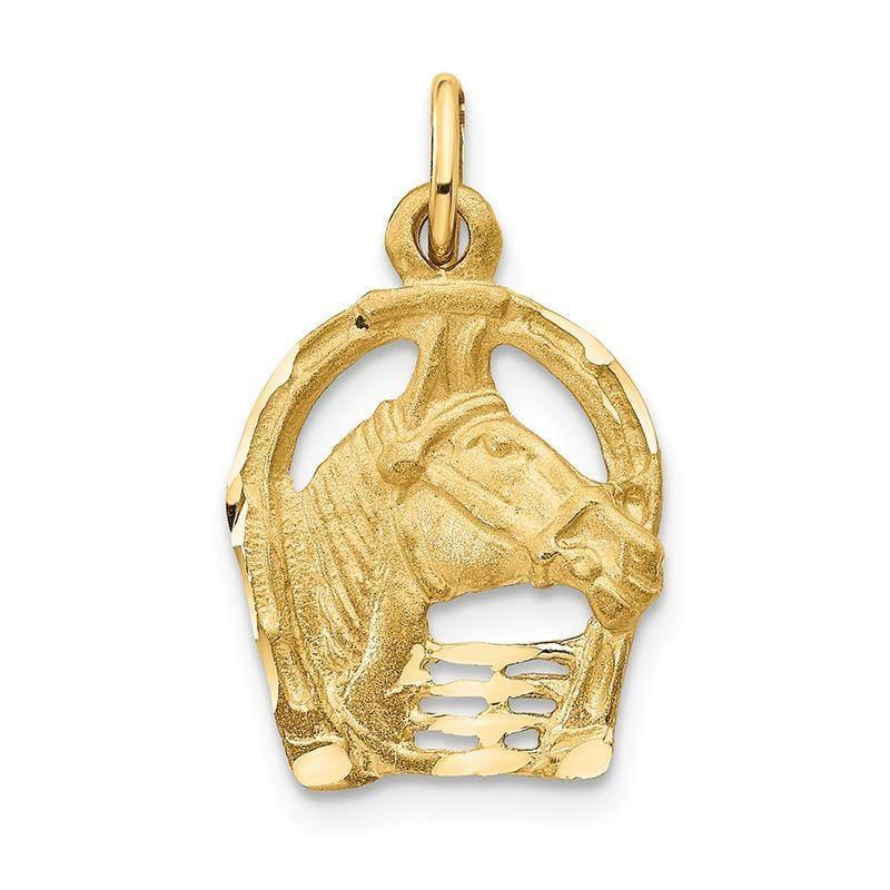 14k Yellow Gold Diamond-cut Horse Head in Horseshoe Charm | Weight: 1.2grams, Length: 20mm, Width: 12mm - Seattle Gold Grillz