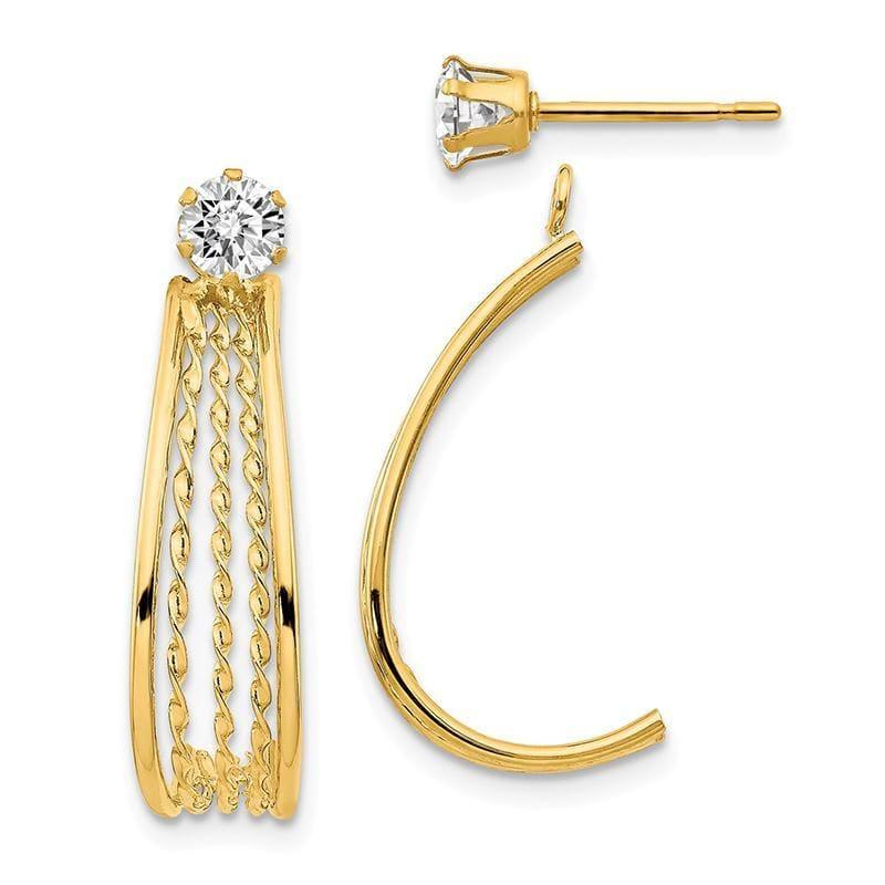 14K Yellow Gold J Hoop Polished w-CZ Stud Earrings - Seattle Gold Grillz