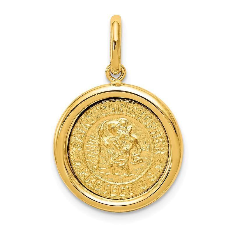 14k Yellow Gold Polished and Satin St Christopher Medal Pendant - Seattle Gold Grillz