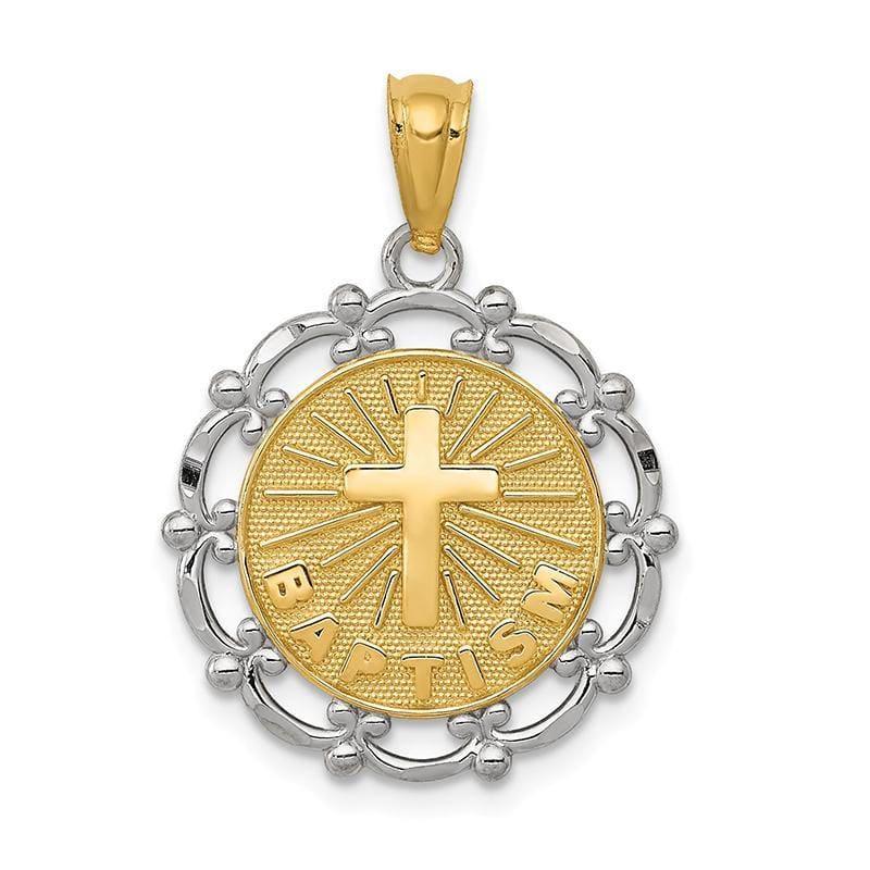 14k Yellow Gold Rhodium Plated Baptism Pendant. Weight: 0.9, Length: 18, Width: 16 - Seattle Gold Grillz