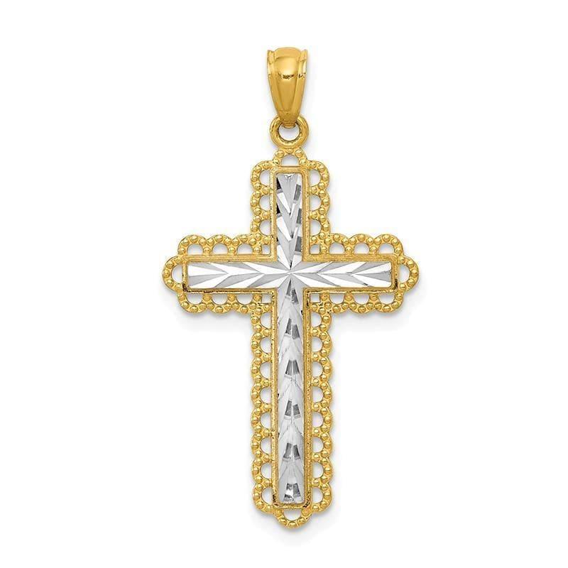 14k Yellow Gold Rhodium Plated Diamond Cut Cross Pendant. Weight: 1.03, Length: 29, Width: 18 - Seattle Gold Grillz