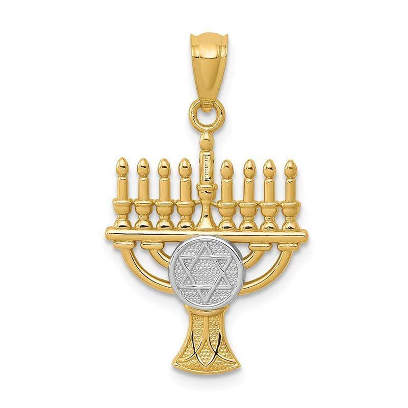 14k Yellow Gold Rhodium Plated Menorah Pendant. Weight: 0.91, Length: 21, Width: 14 - Seattle Gold Grillz
