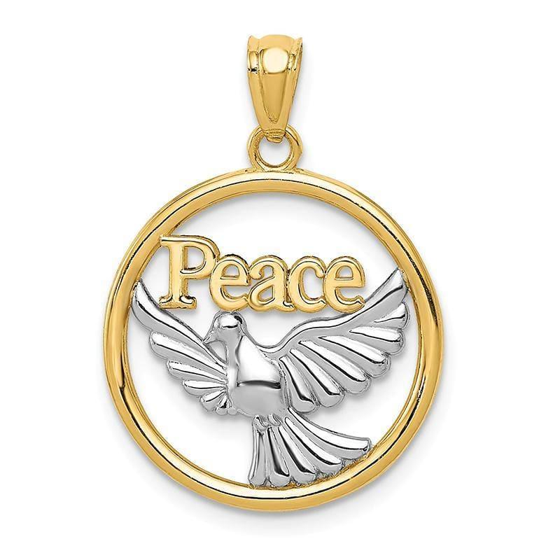 14k Yellow Gold Rhodium Plated Polished Peace Dove Pendant. Weight: 1.25, Length: 21, Width: 18 - Seattle Gold Grillz