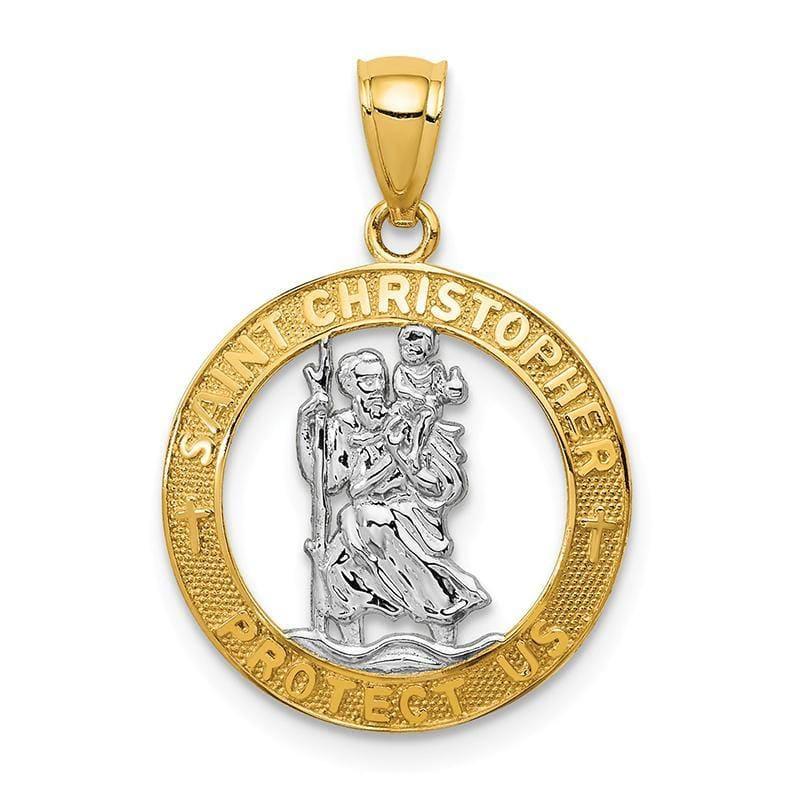 14k Yellow Gold Rhodium Plated St Christopher Pendant. Weight: 1.06, Length: 18, Width: 17 - Seattle Gold Grillz