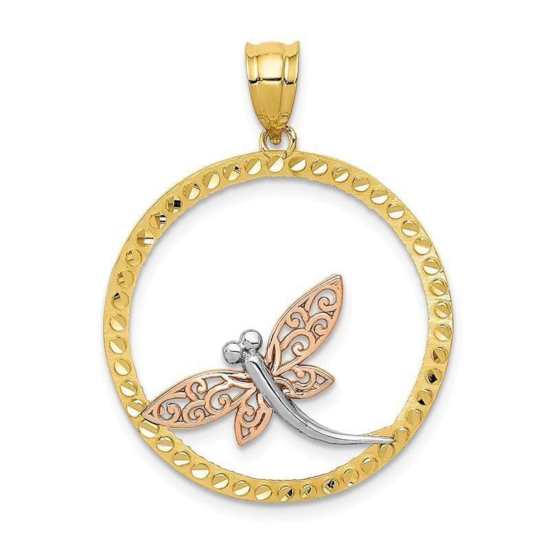 14K Yellow, Rose and Rhodium Dragonfly Pendant - Seattle Gold Grillz
