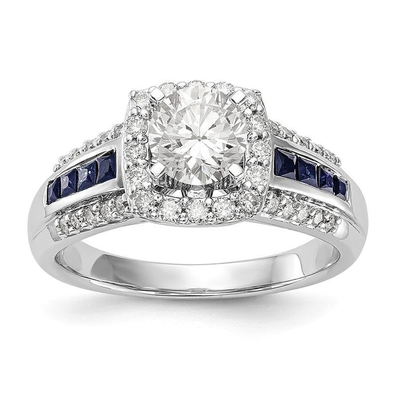14kw Peg Set Diamond & Sapphire Semi-Mount Cushion Halo Engagement Ring - Seattle Gold Grillz