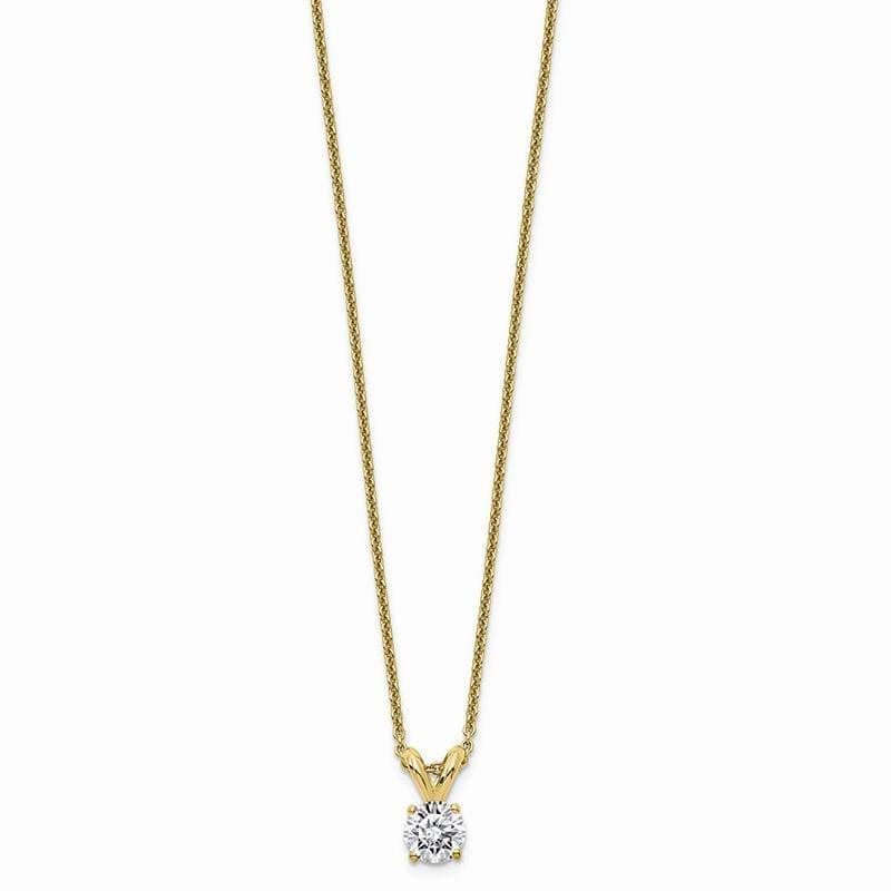 14ky 1.00ct. 6.5mm Round (J,K) Moissanite Solitaire Pendant on Cable Chain - Seattle Gold Grillz