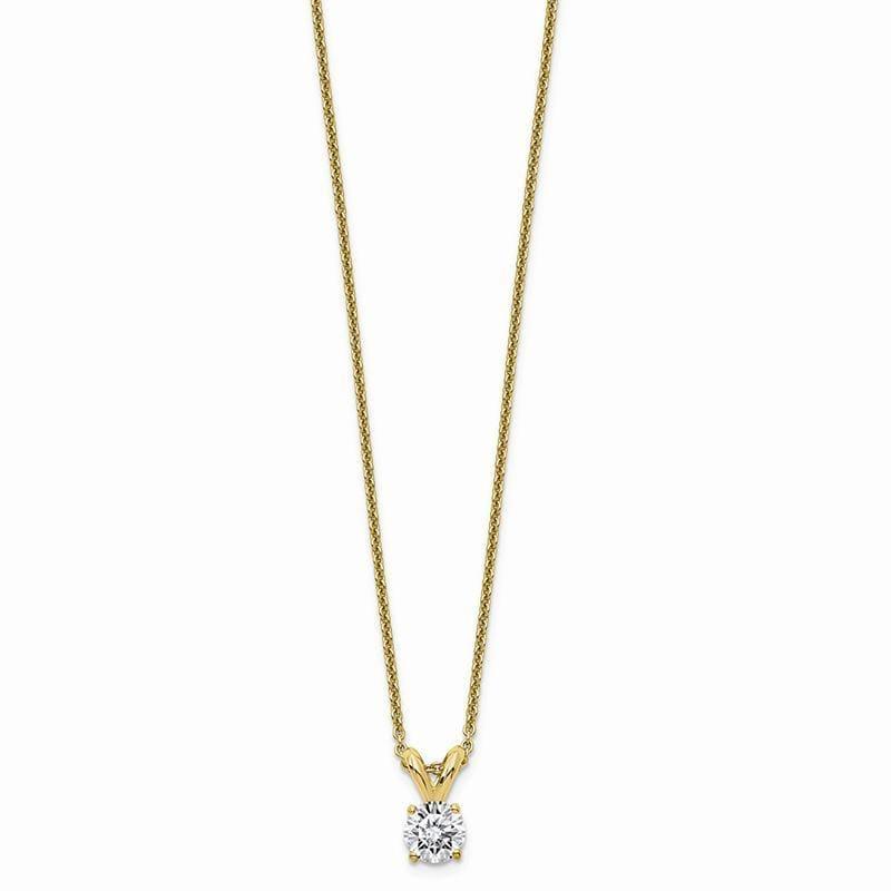 14ky 1-2ct. 5.0mm Round (J,K) Moissanite Solitaire Pendant on cable chain - Seattle Gold Grillz