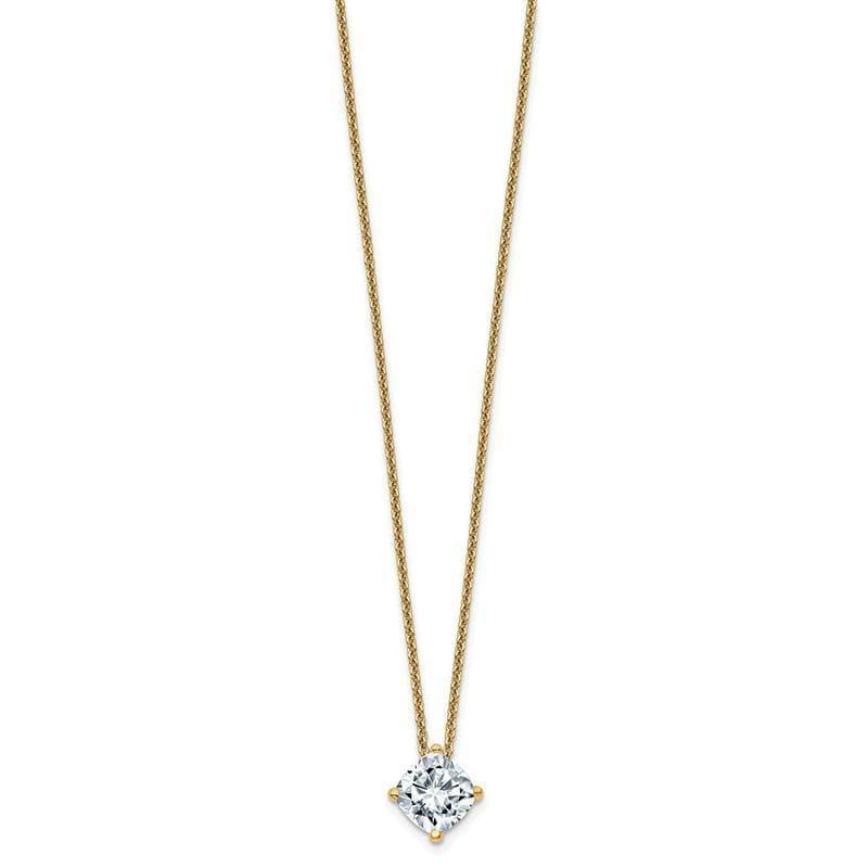 14ky 1.50ct. 6.50mm Cushion Colorless Moissanite Pendant with Chain - Seattle Gold Grillz
