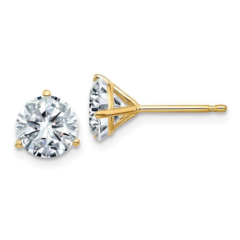 14ky 2.00ct. 6.5mm Round Moissanite 3-Prong Martini Post Earring - Seattle Gold Grillz