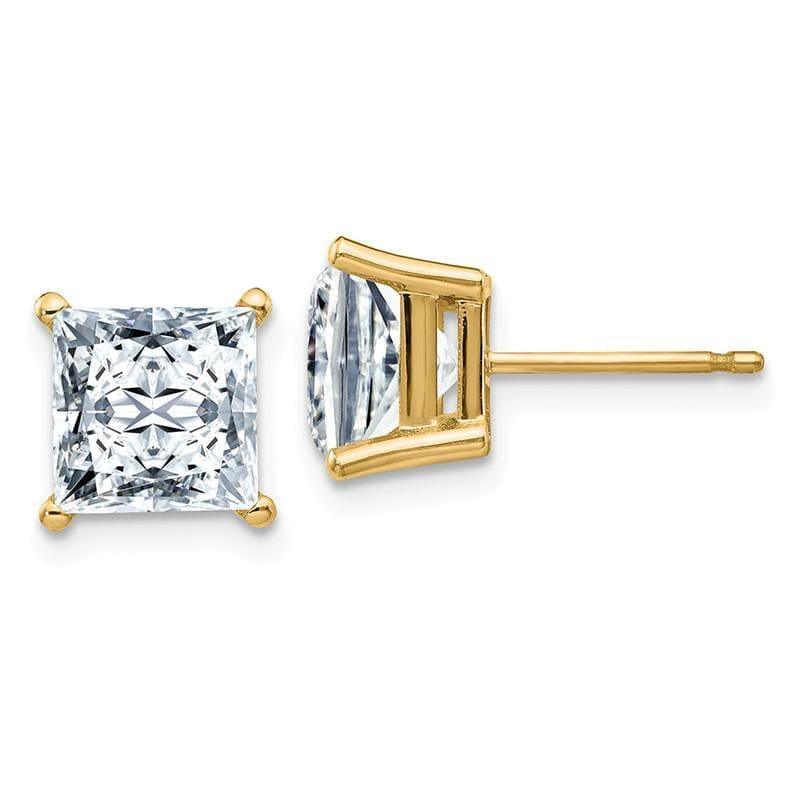 14ky 3.00ct. 6.5mm Square Brilliant Colorless Moissanite Basket Post Earrin - Seattle Gold Grillz