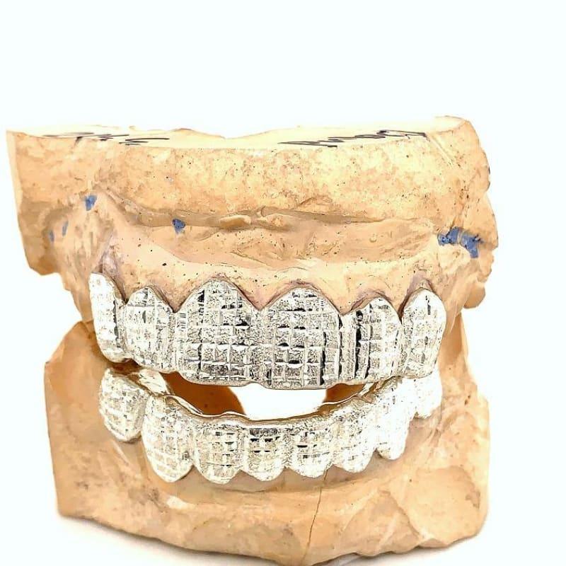 14pc Silver Dusted Bricks Grillz - Seattle Gold Grillz