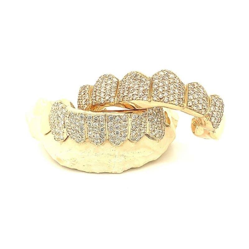 16pc Gold Honeycomb Diamond Grillz - Seattle Gold Grillz