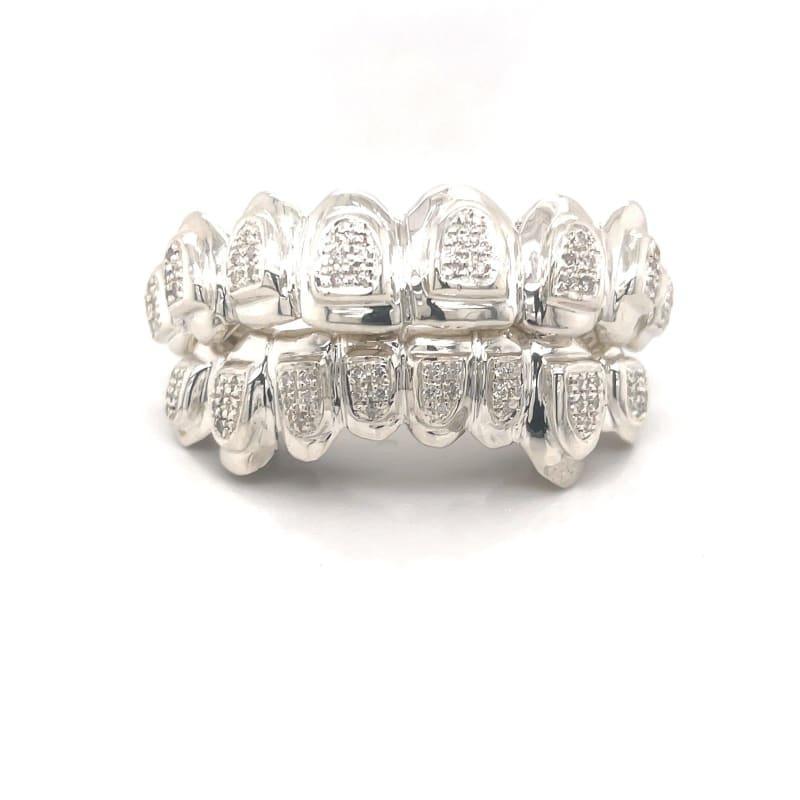 16pc Silver Diamond Grillz - Seattle Gold Grillz