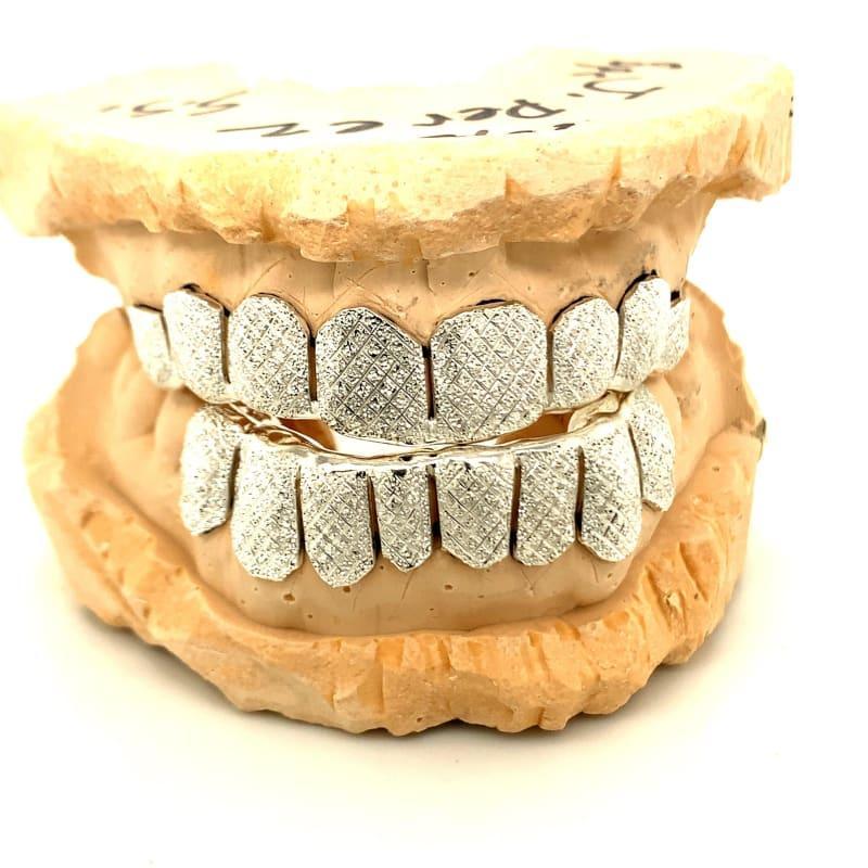 16pc Silver Micro Snowflake Perm Cut Grillz Set - Seattle Gold Grillz
