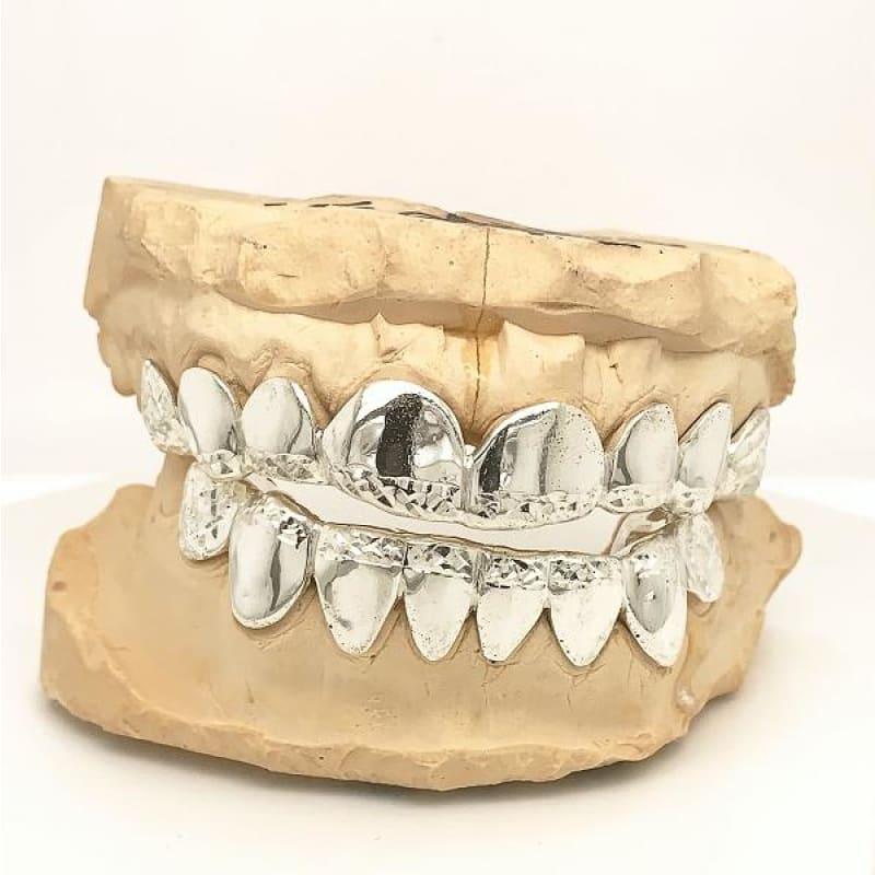 16pc Silver Trillion Cut Tipped Grillz Set - Seattle Gold Grillz
