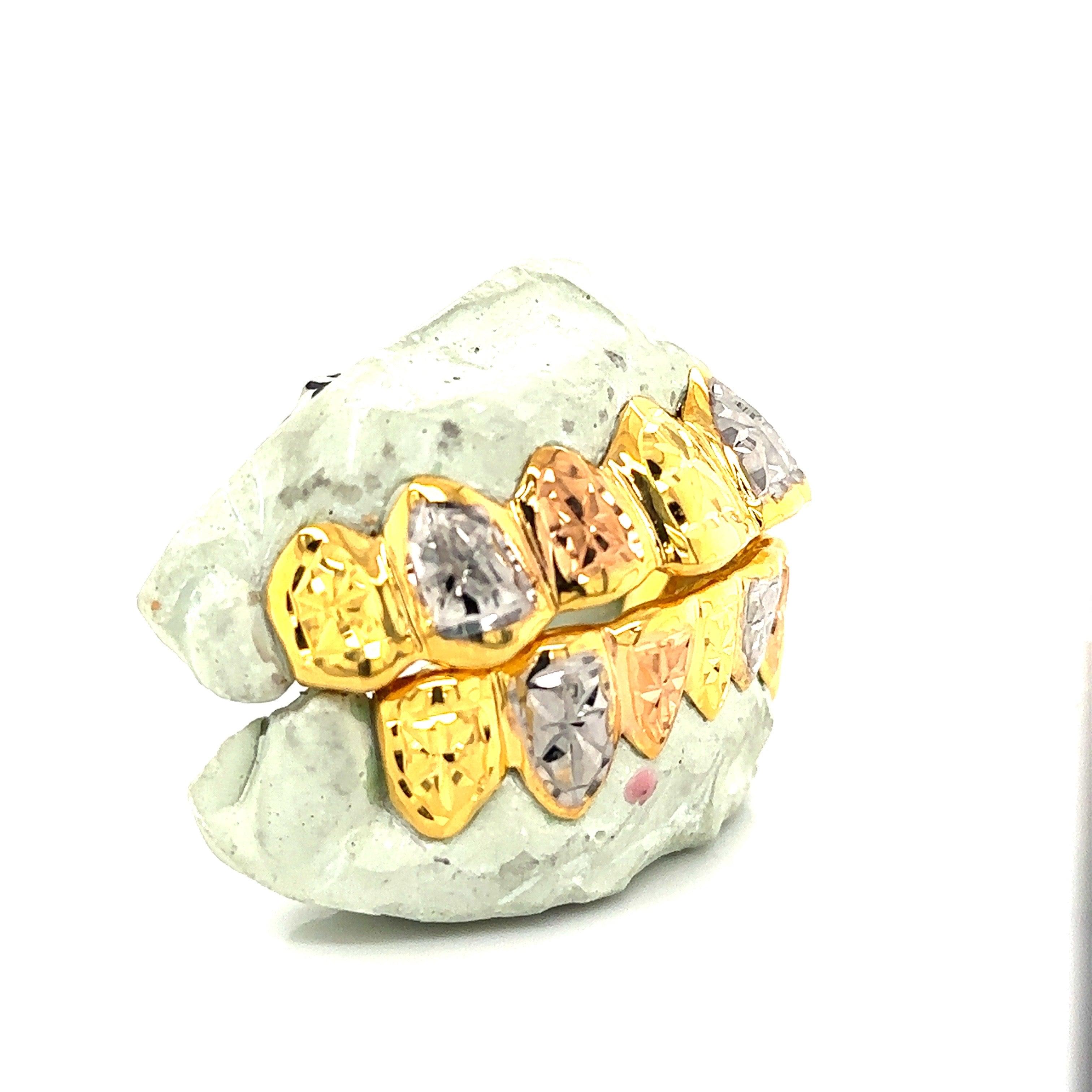 16pc Tri Tone Valentino Grillz - Seattle Gold Grillz