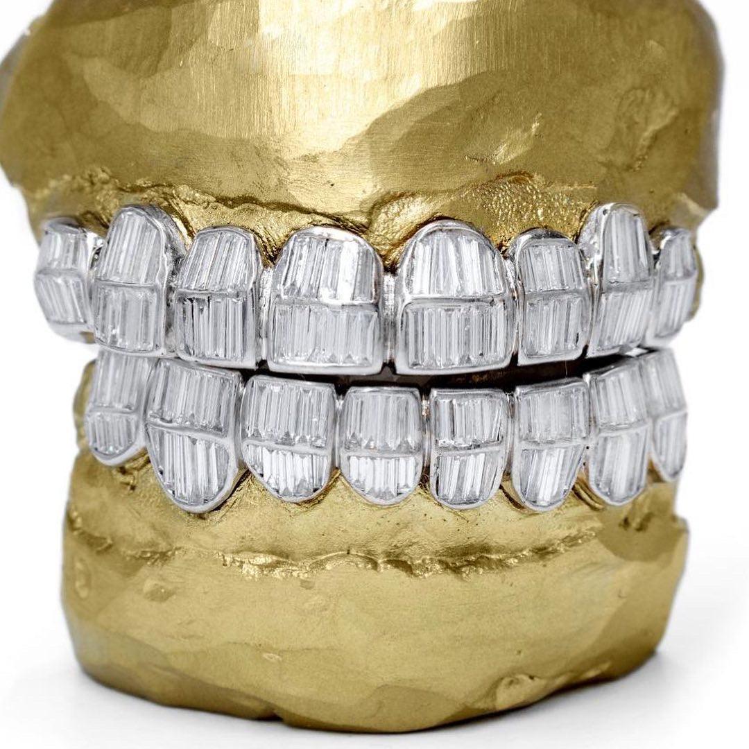 16pc White Gold Baguette Set Grillz - Seattle Gold Grillz