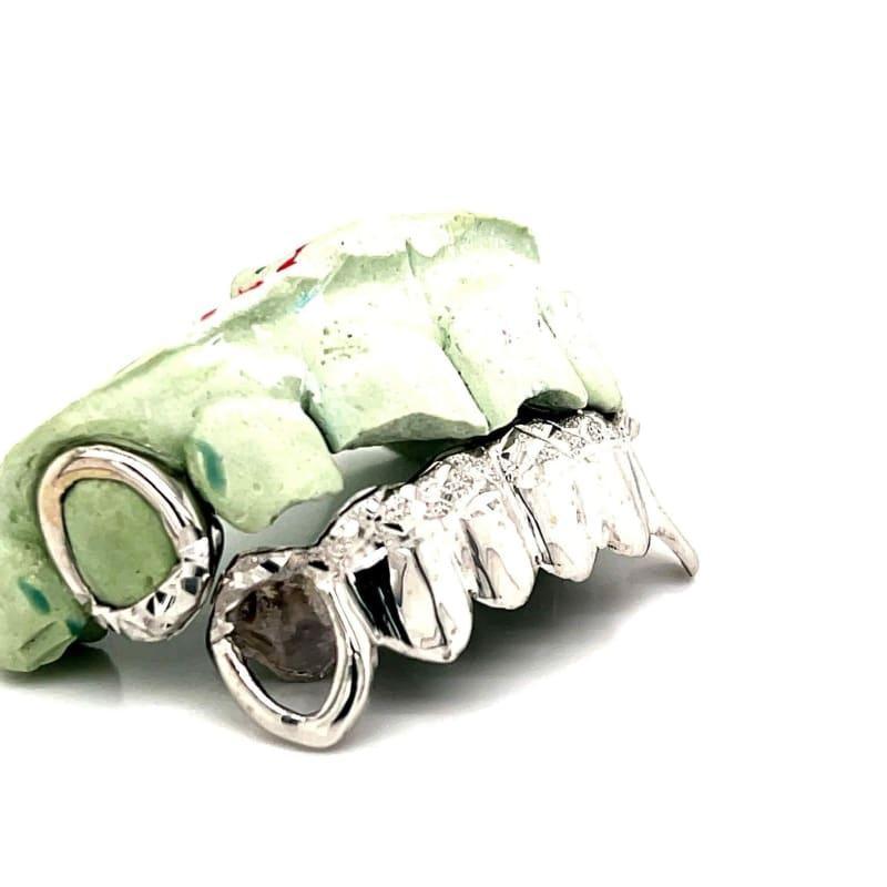 2 Top 6 Bottom White Gold Diamond Cut Grillz - Seattle Gold Grillz