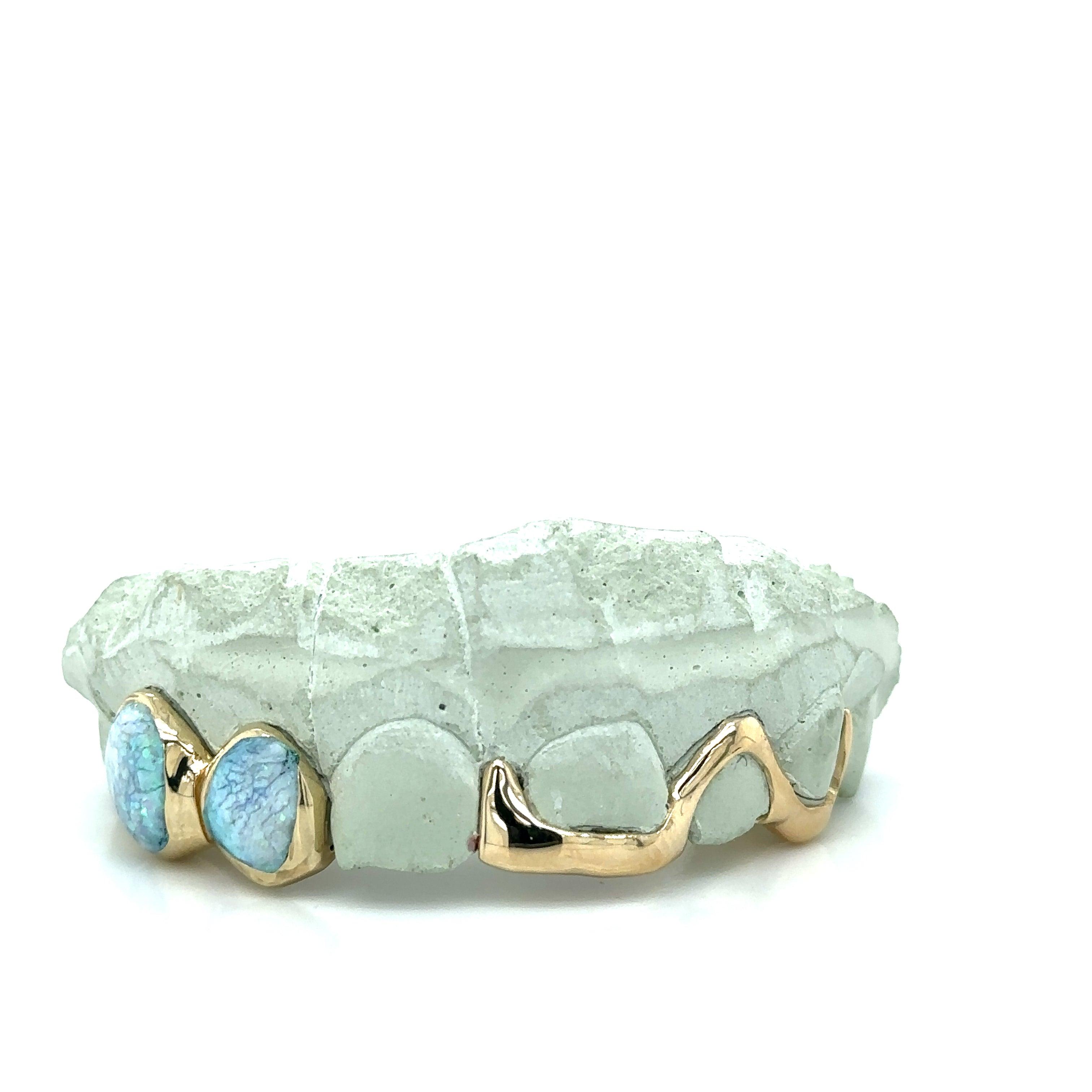 Gold White Opal Gap Spacer Grillz