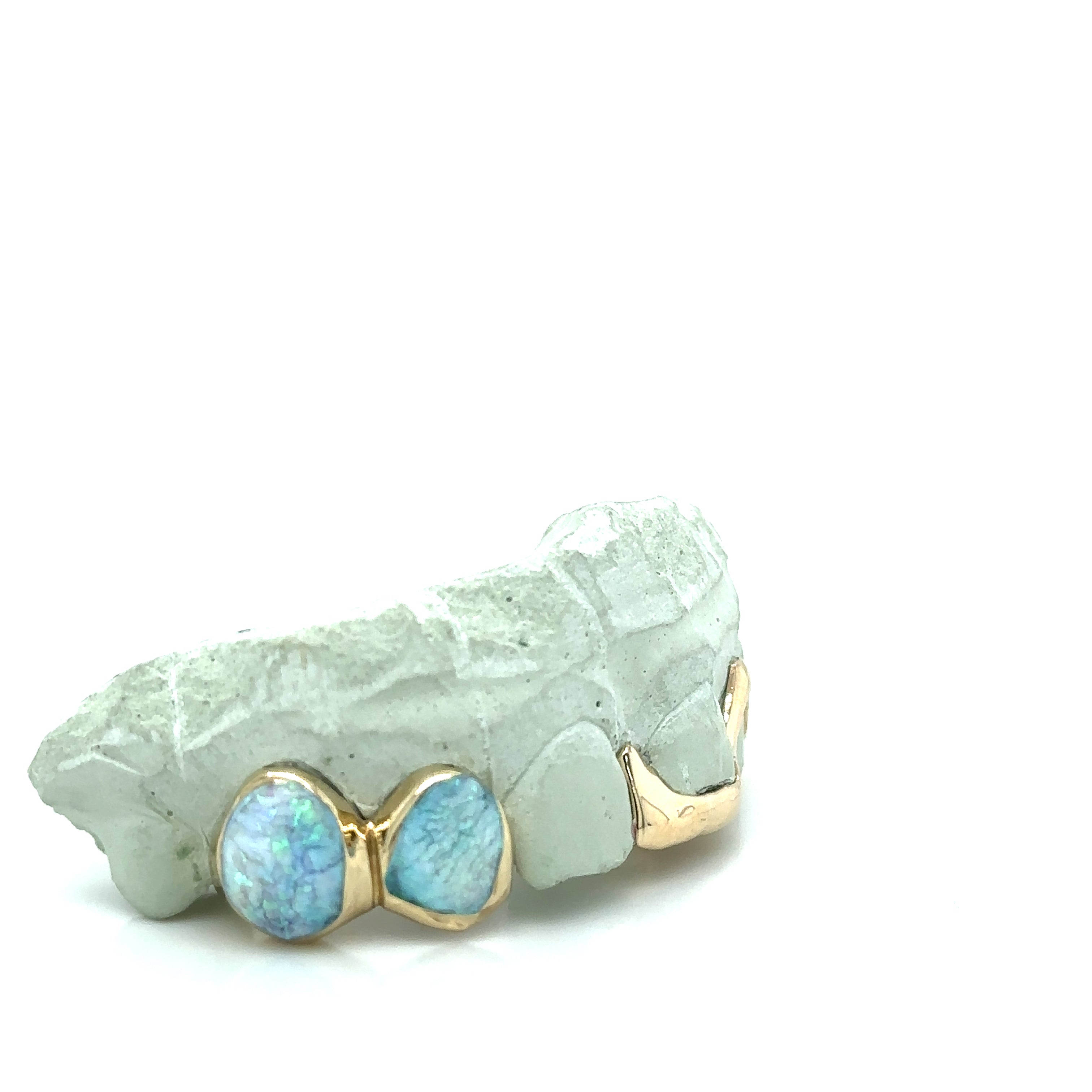 Gold White Opal Gap Spacer Grillz