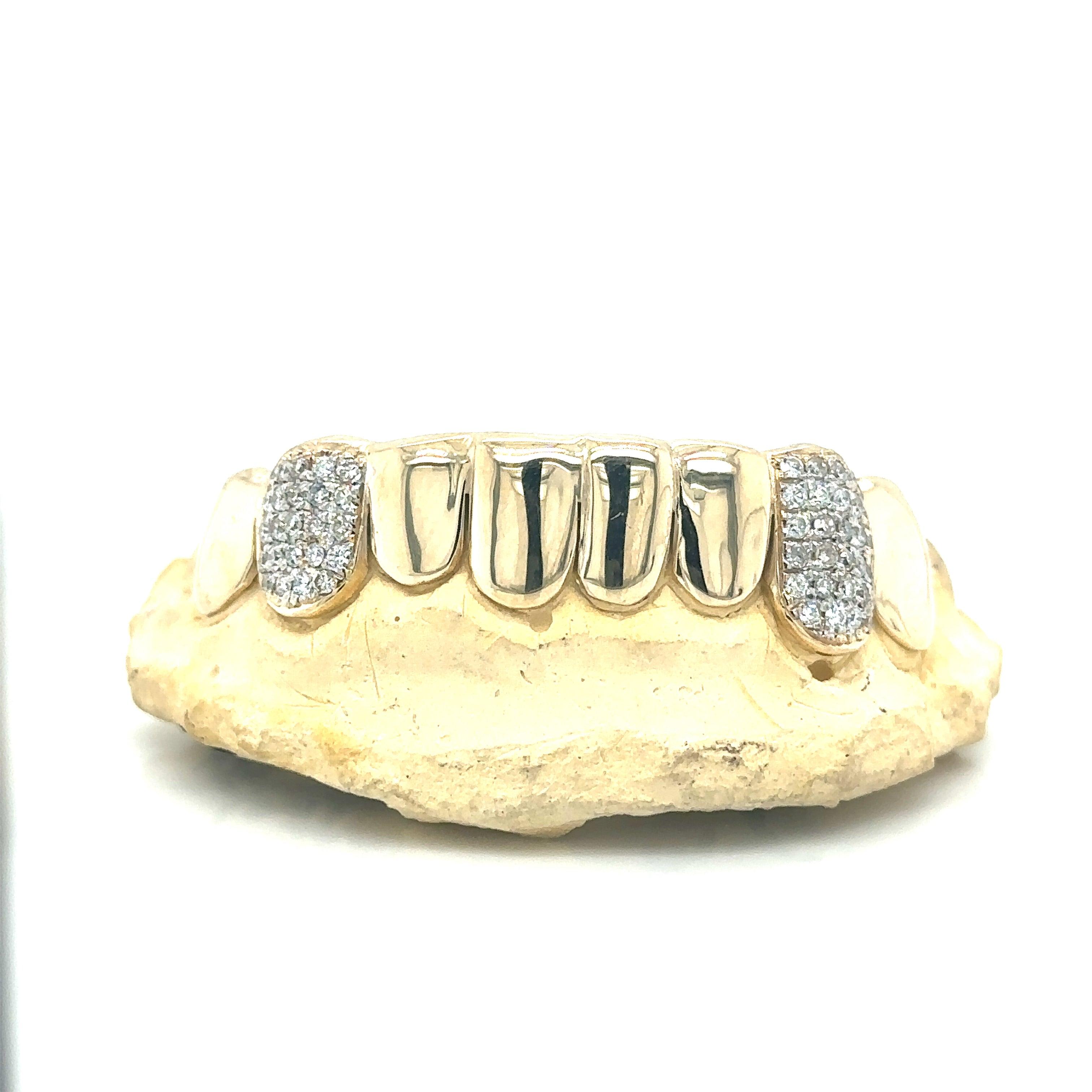 8pc Gold Diamond Fang Bottom Grillz