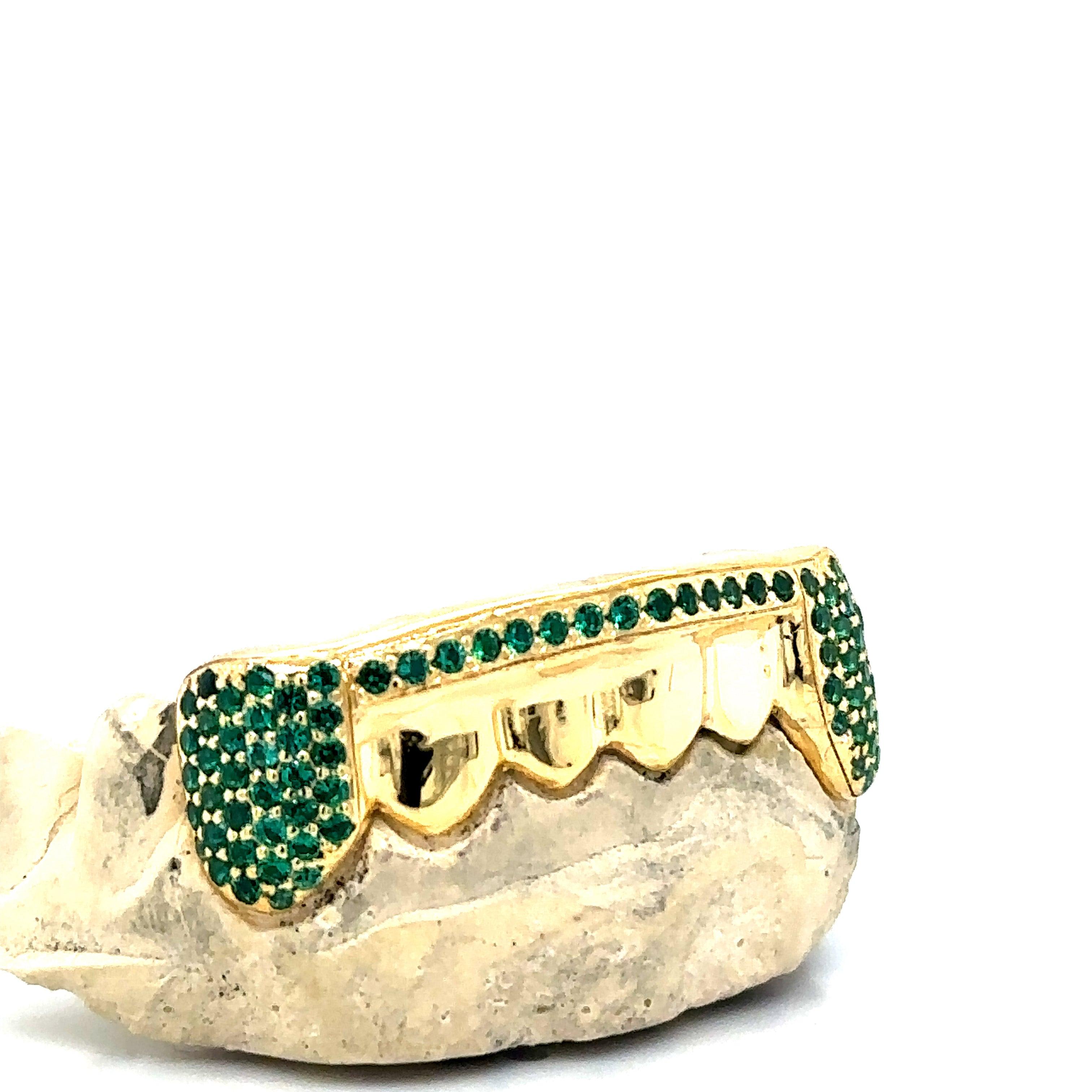 6pc Gold Emerald Bar Grillz