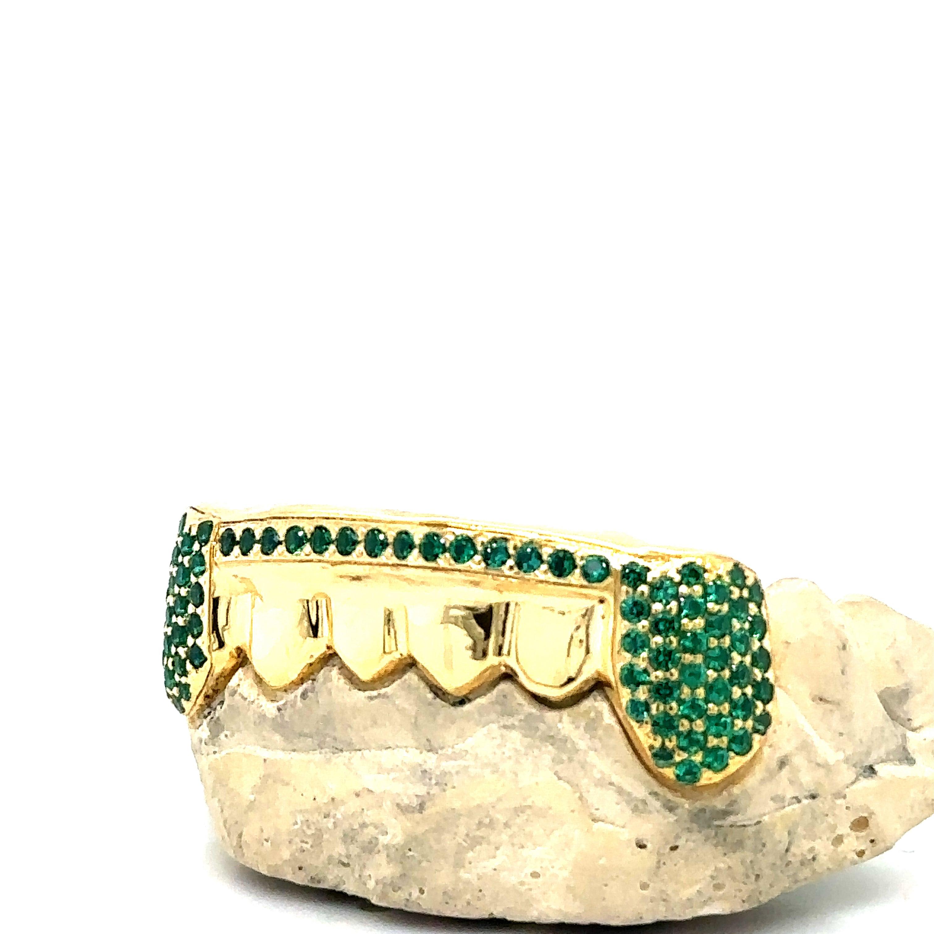 6pc Gold Emerald Bar Grillz