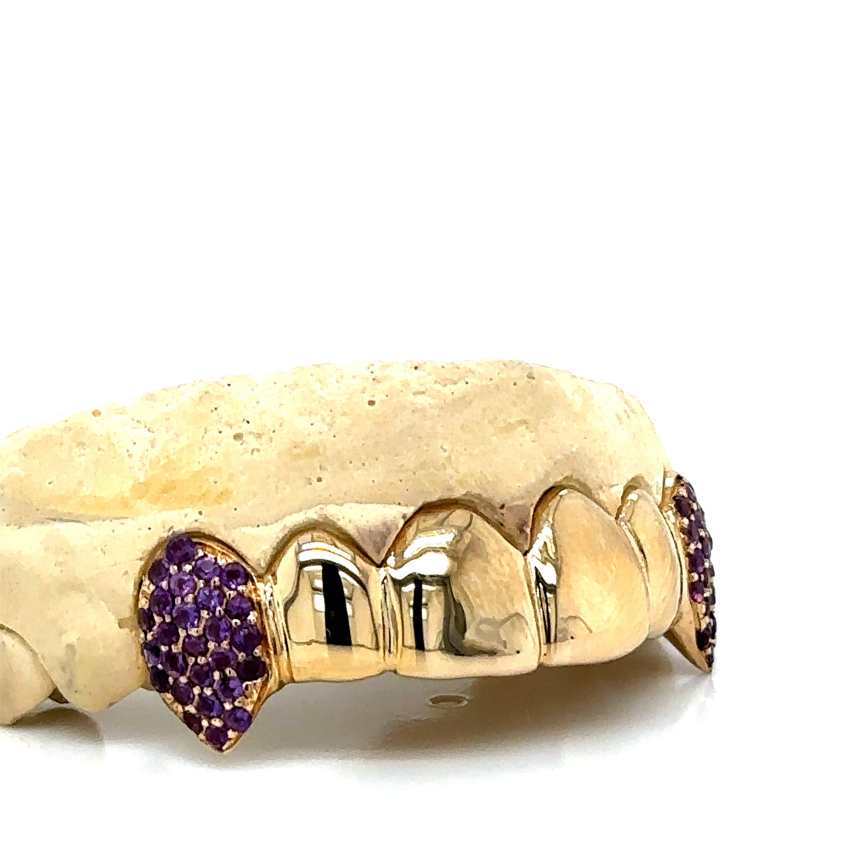 6pc Gold Amethyst Fang Grillz