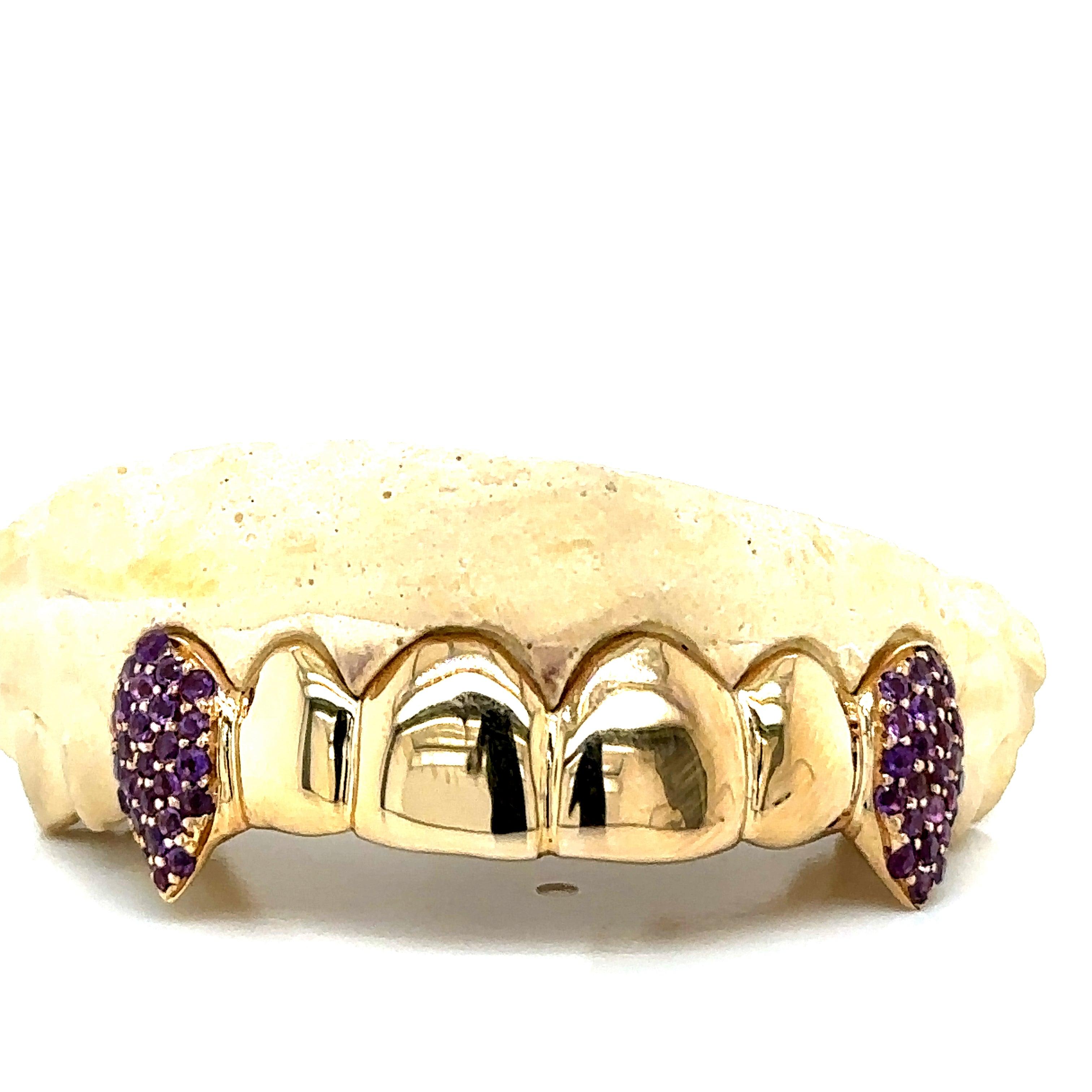 6pc Gold Amethyst Fang Grillz