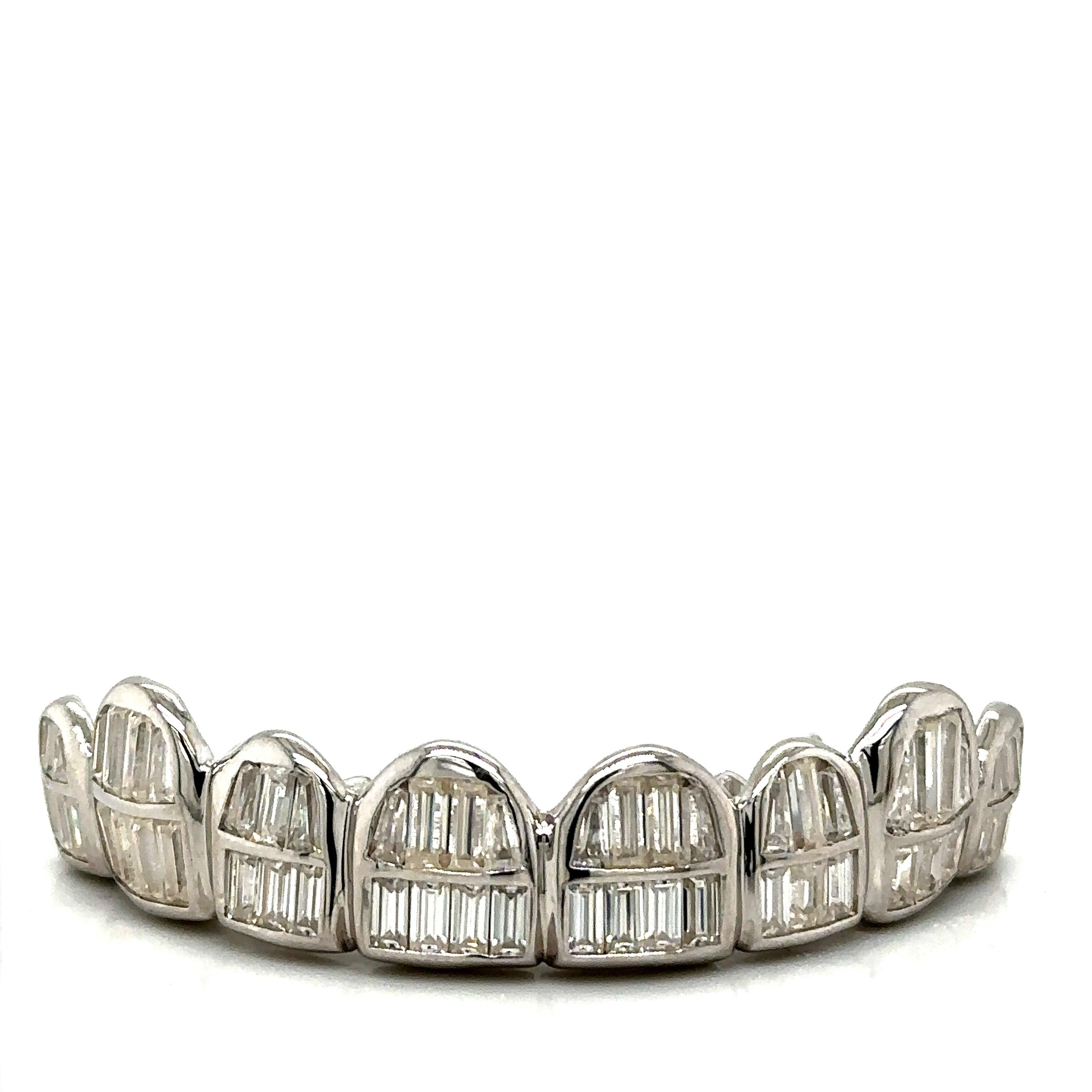 8pc Silver Baguette Moissanite Top Grillz