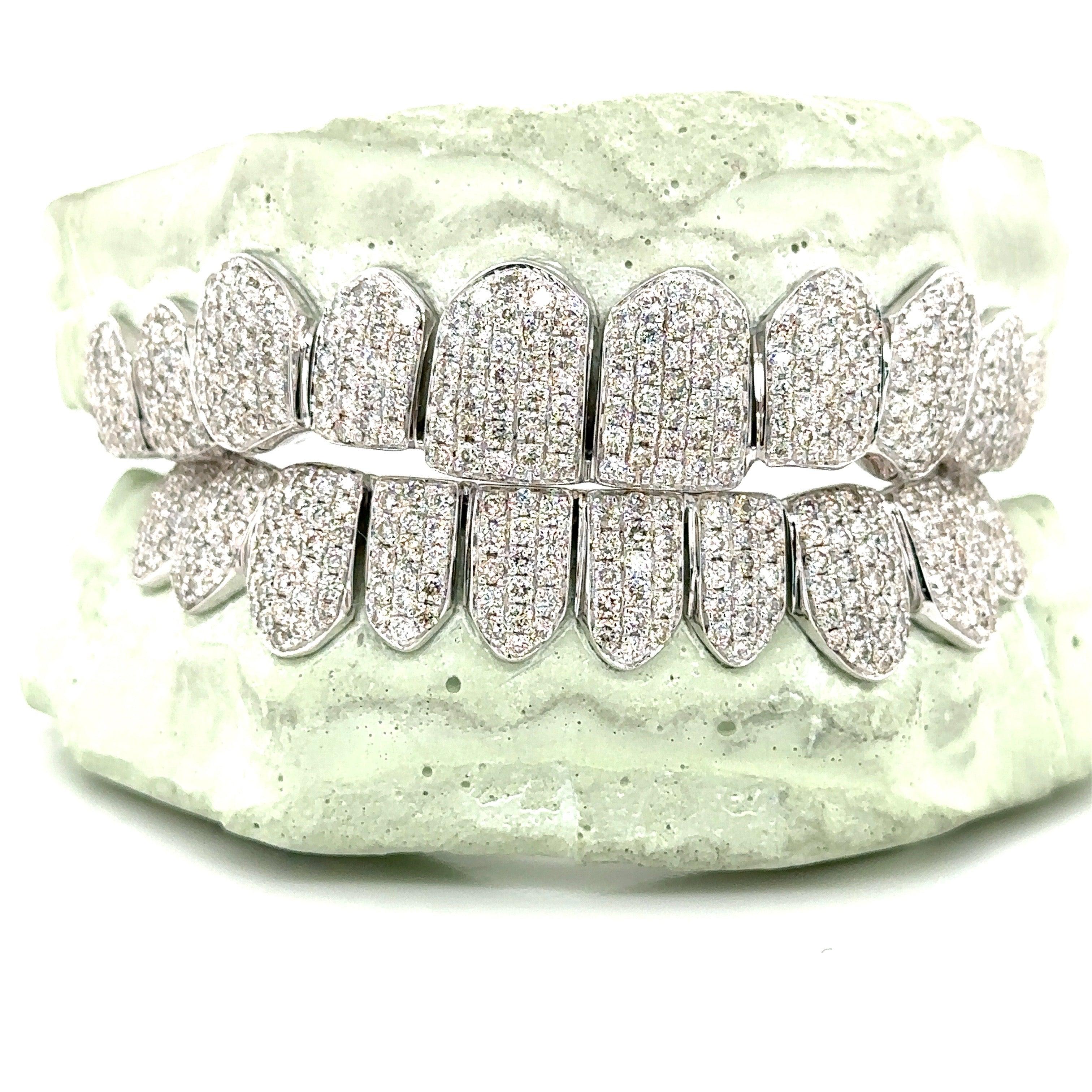 20pc White Gold Honeycomb Diamond Grillz - Seattle Gold Grillz