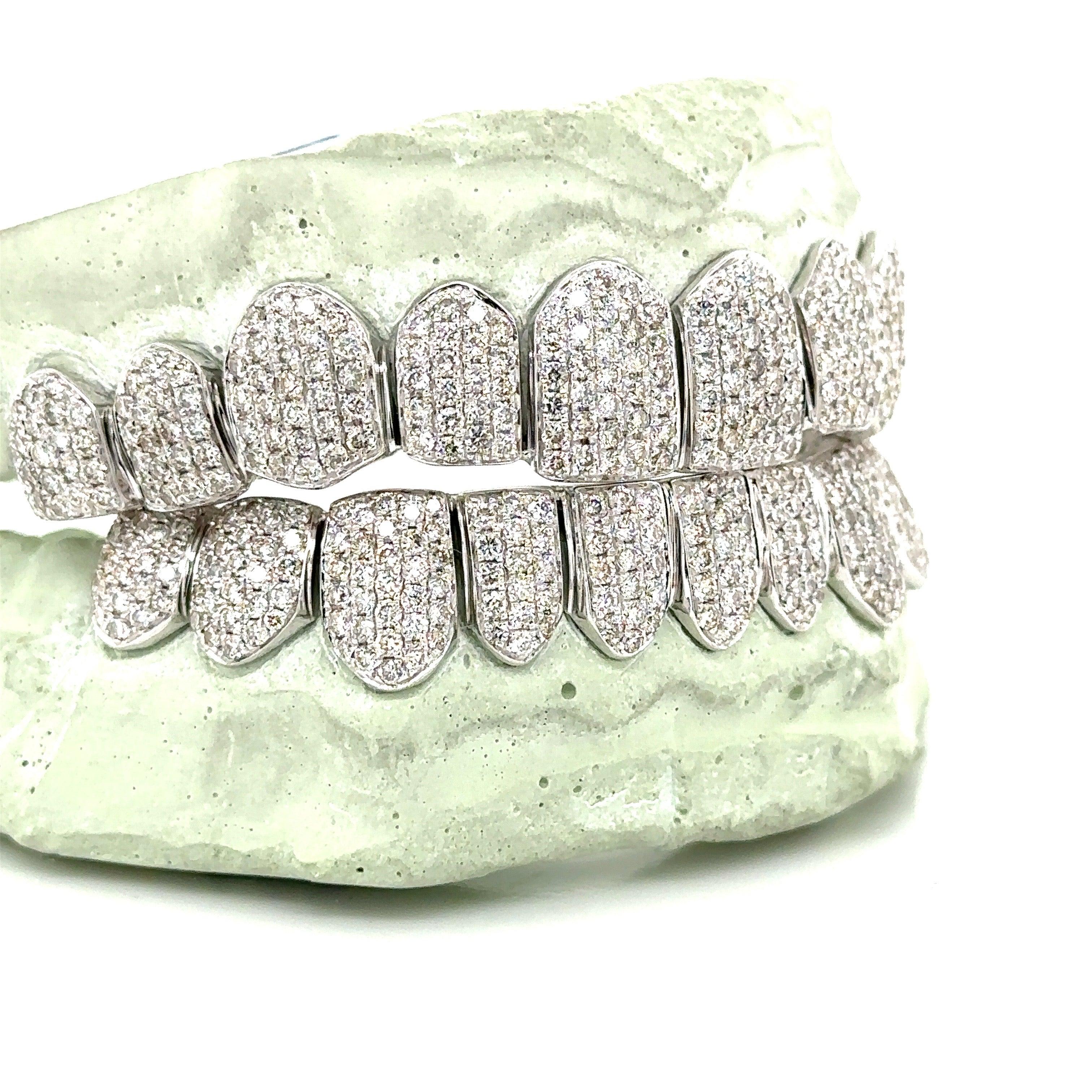 20pc White Gold Honeycomb Diamond Grillz - Seattle Gold Grillz