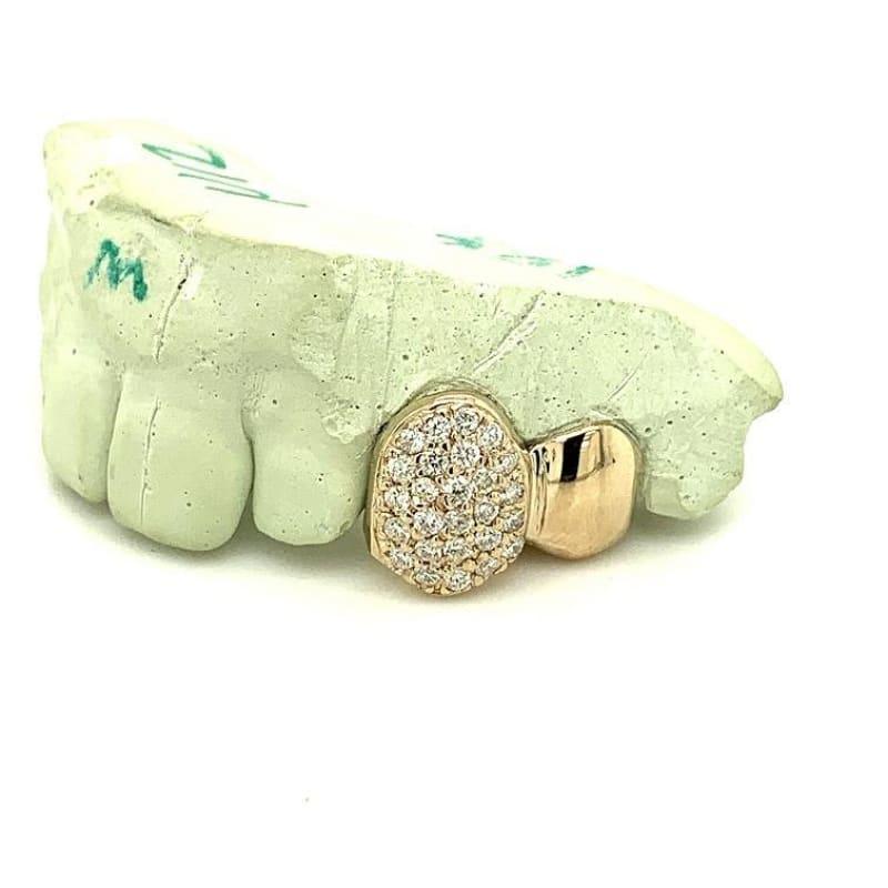 2pc Gold Diamond Left Side Grillz - Seattle Gold Grillz