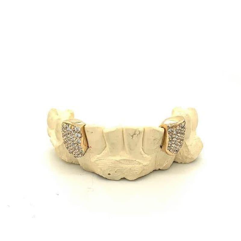 2pc Gold Honeycomb Diamond Fangs - Seattle Gold Grillz