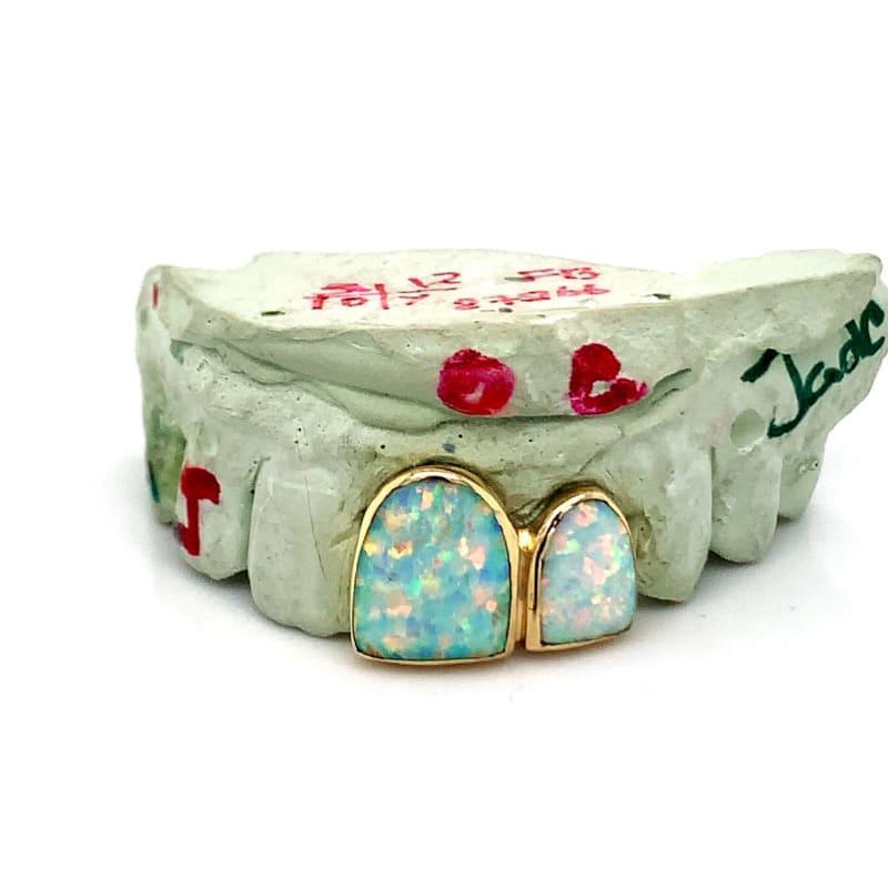 2pc Gold Opal Top Grillz - Seattle Gold Grillz