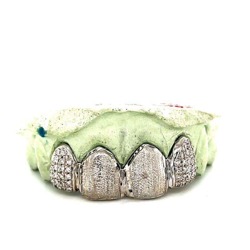 4pc White Gold Satin Diamond Grillz - Seattle Gold Grillz