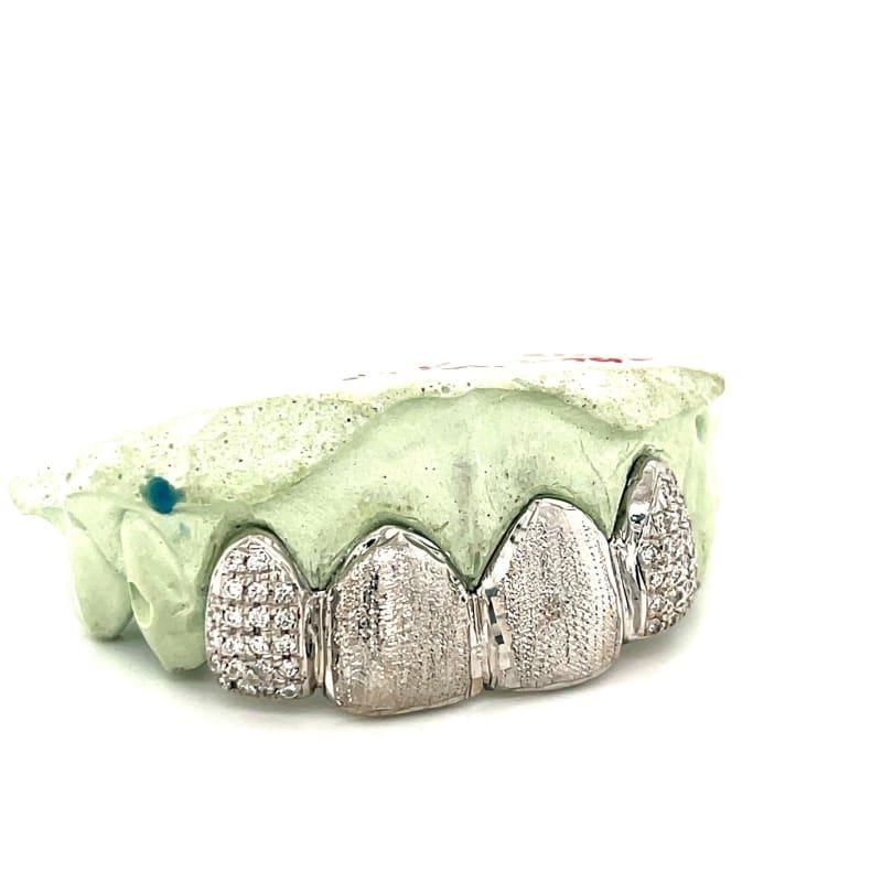 4pc White Gold Satin Diamond Grillz - Seattle Gold Grillz