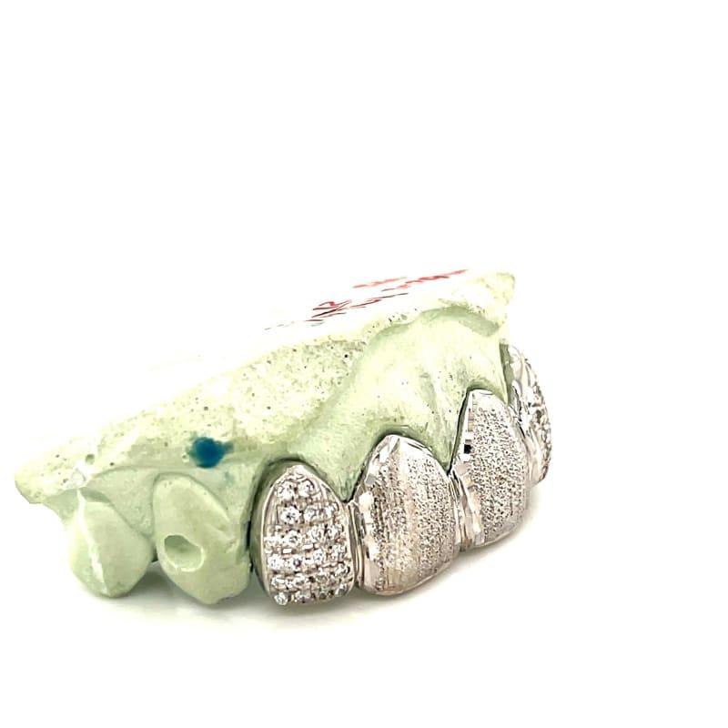 4pc White Gold Satin Diamond Grillz - Seattle Gold Grillz