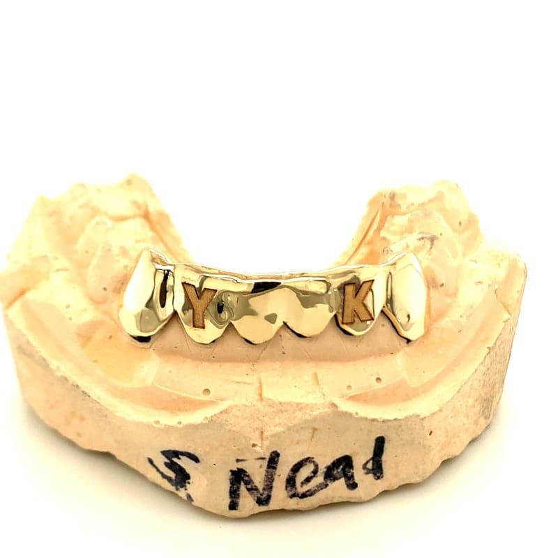 6pc Gold 2 Initial Engraved Bottom Grillz - Seattle Gold Grillz