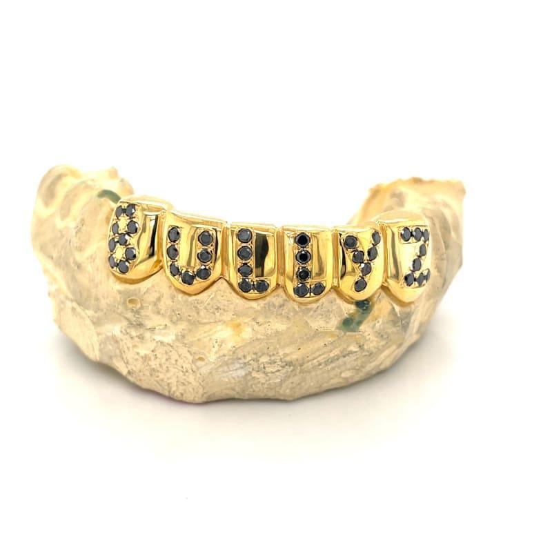 6pc Gold Black Diamond Grillz - Seattle Gold Grillz