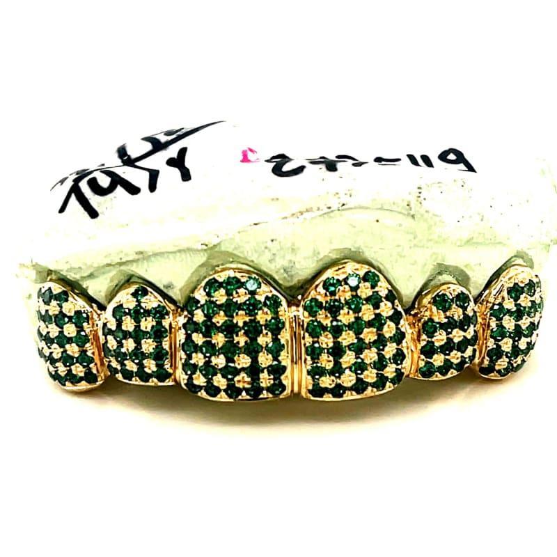 6pc Gold Emerald Flooded Top Grillz - Seattle Gold Grillz