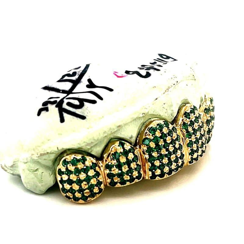 6pc Gold Emerald Flooded Top Grillz - Seattle Gold Grillz