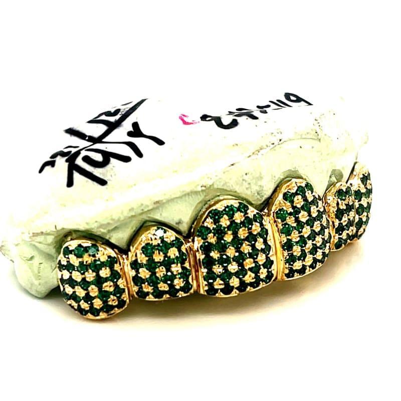 6pc Gold Emerald Flooded Top Grillz - Seattle Gold Grillz